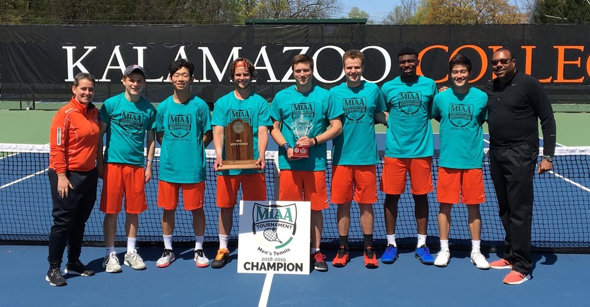 2019 Men's Tennis MIAA Tournament championship team photo.