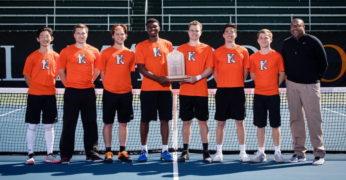 The Kalamazoo College men's tennis team with the MIAA championship trophy.