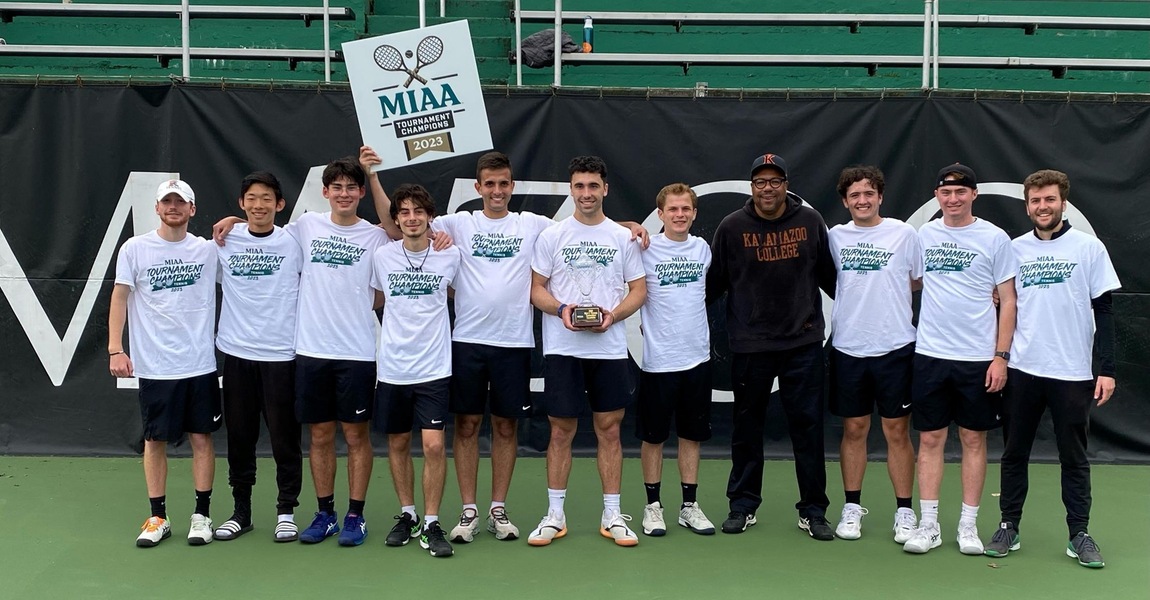 Kalamazoo College men's tennis team after winning the 2023 MIAA Tournament.