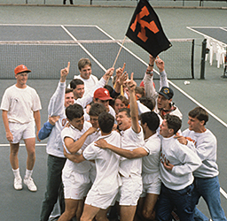 1993 Kalamazoo College Men's Tennis Team celebrating